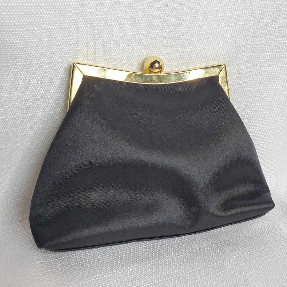 Liz Claiborne Black Satin Convertible Bag w/ Gold Hardware & Clasp
